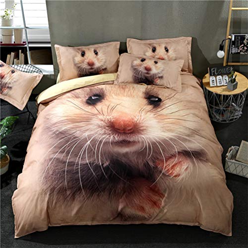 MIUNNG Luxus 3D Tier Bedruckter Bettbezug Süß Hamster Delphin Wolf Löwe Eule Serie Reversibel Bettwäsche Sets Kissenbezug Kinderzimmer Dekoration (Hamster, 135x200cm) von MIUNNG