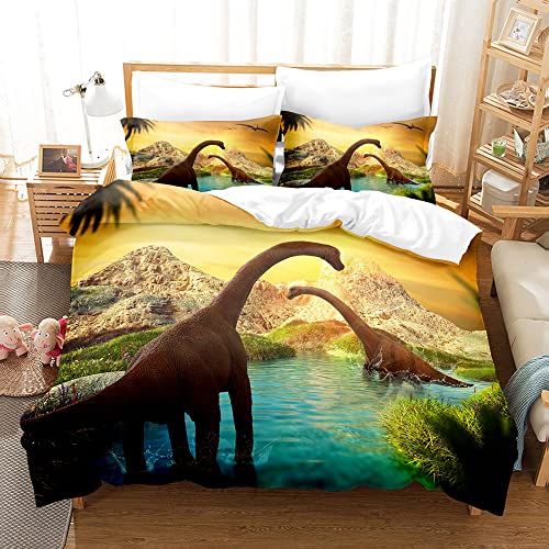 MIUNNG Dinosaurier-Bettwäsche-Set, Bettbezug für Kinder, Jungen, Teenager, Schlafzimmer, weicher Bettbezug, Mikrofaser, mit Kissenbezug (Dinosaurier 3,135 x 200 cm) von MIUNNG