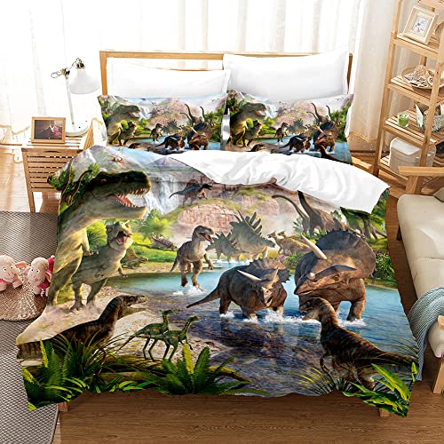 MIUNNG Dinosaurier-Bettwäsche-Set, Bettbezug für Kinder, Jungen, Teenager, Schlafzimmer, weicher Bettbezug, Mikrofaser, mit Kissenbezug (Dinosaurier 8,135 x 200 cm) von MIUNNG