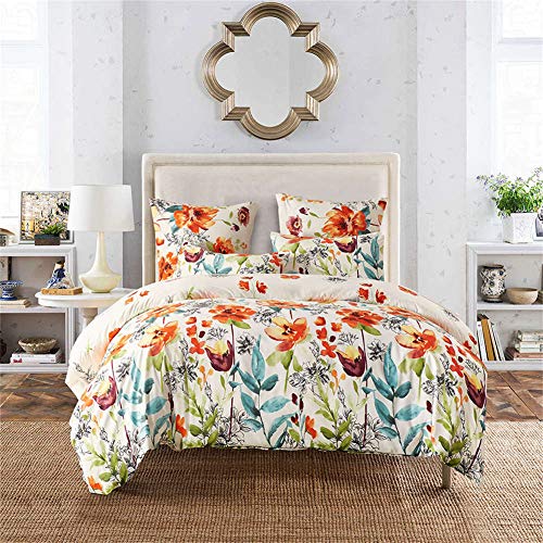 MIUNNG Elegant Blume Bedrucktes Weich Atmungsaktiv Polyester Bettwäsche Set Romantisch Frau Grün Rot Bettbezug - Sommer Idyllisches Blumen (Blume 2,135 x 200 cm) von MIUNNG