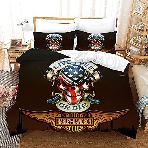 MIUNNG Harley Davidson Motorcycle Quilt Set 100% Mikrofaser-3D-Druck Harley Automotive Bettzeug Set mit Quilt-Abdeckung + Kissenbezug (Harley1,135x200 cm) von MIUNNG