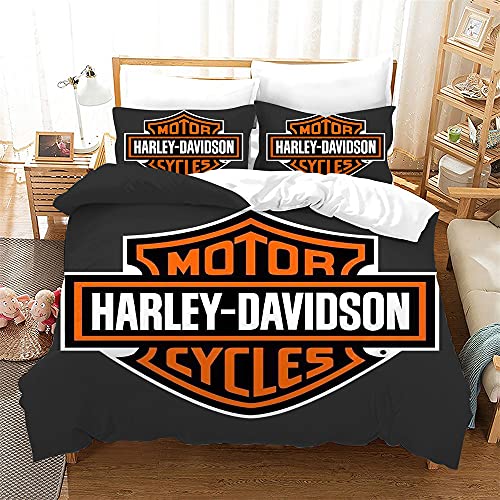 MIUNNG Harley Davidson Motorcycle Quilt Set 100% Mikrofaser-3D-Druck Harley Automotive Bettzeug Set mit Quilt-Abdeckung + Kissenbezug (Harley2,135x200 cm) von MIUNNG