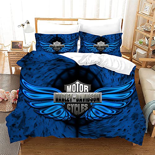 MIUNNG Harley Davidson Motorcycle Quilt Set 100% Mikrofaser-3D-Druck Harley Automotive Bettzeug Set mit Quilt-Abdeckung + Kissenbezug (Harley4,220x240 cm) von MIUNNG