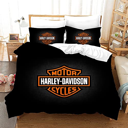 MIUNNG Harley Davidson Motorcycle Quilt Set 100% Mikrofaser-3D-Druck Harley Automotive Bettzeug Set mit Quilt-Abdeckung + Kissenbezug (Harley7,135x200 cm) von MIUNNG