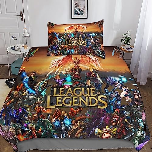 MIUNNG League of Legends 3D Bedruckte Bettwäsche Bettbezug Set Mit Kissenbezug Games Microfaser Reißverschluss Steppdeckenbezug Teenager Und Erwachsene Tröster Set3 Teilig, Single（135x200cm） von MIUNNG