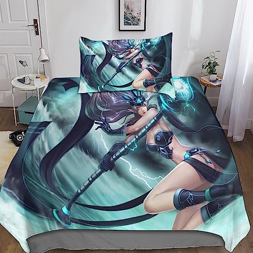 MIUNNG League of Legends 3D Bedruckte Tröster Set Games Beddingv 3 Teilig, Kissenbezüge Mit Reißveschluss,Microfaser SteppdeckenbezugBettwäsche, Teenager Und Erwachsene Single（135x200cm） von MIUNNG