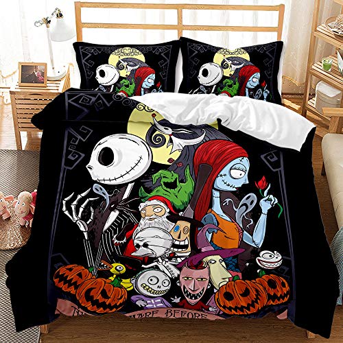 Nightmare Before Christmas Bettbezug-Set, Halloween-Bettwäsche, 3-Teiliges Bettwäsche-Set Mit1/ 2 Kissenbezügen, Mikrofaser, Bequem und Weich (Halloween 10,220 x 240 cm) von MIUNNG