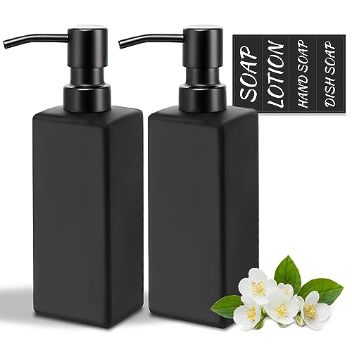 MIUSITE 2 Stück Seifenspender 350 ml, mit Edelstahlpumpe, Handseifenspender und Spülmittelflasche, Moderne Glasflasche für Badezimmer und Küche mit wasserfesten Etiketten, schwarz MIUSITE 2 Stück Seifenspender 350 ml, mit Edelstahlpumpe, Handseifenspender und Spülmittelflasche, Moderne Glasflasche für Badezimmer und Küche mit wasserfesten Etiketten, schwarz von MIUSITE