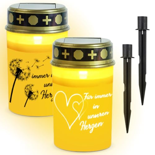 2 Solar LED Grablicht Friedhofskerzen Wasserdichtes Outdoor Stabilisierungsbügel Grablicht mit Dämmerungssensor Grablichter mit Erdspieß Elektrische Grablichte Gedenkkerze(Löwenzahn und Herz) von MIUUIPI