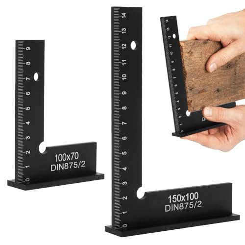 2 Stück Anschlagwinkel, 100 x 70mm und 150 x 100mm Zimmermannswinkel, 90° Schlosserwinkel mit Messskala(cm), Anschlagwinkel Metall für Präzise Arbeiten im Messen und Anreißen von MIUUIPI