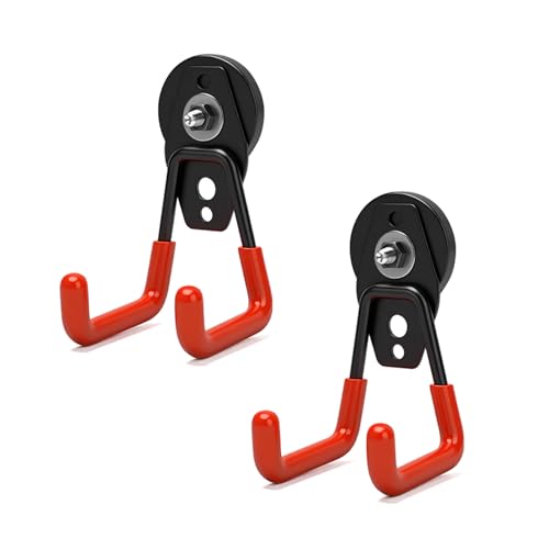 2 Stück Magnethaken Extra Stark, Magnetische Haken mit Anti-Rutsch-Beschichtung, Starke Magnete mit Haken Heavy Duty, robuste Magnetfuß Garagehaken Doppelhaken zum Aufhängen Werkzeuge (Orange, 66mm) von MIUUIPI