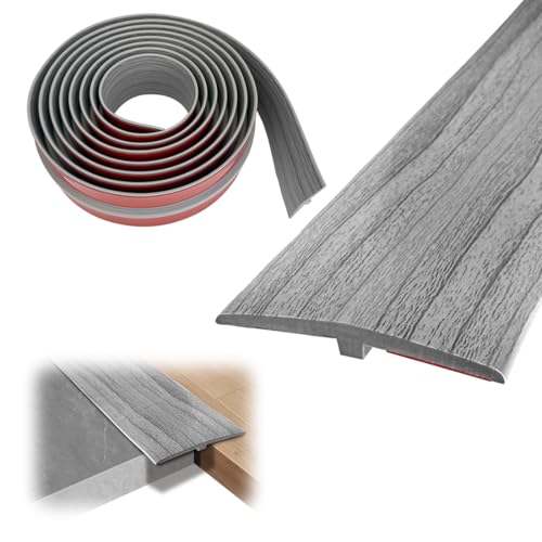 MIUUIPI 3M * 5CM Übergangsprofil Selbstklebend, PVC Türschwellen Leiste, T Profil Übergangsleiste Boden Höhenausgleich Abdeckleiste für Parkettböden Laminate Schwellen (Holzmaserung Grau) von MIUUIPI