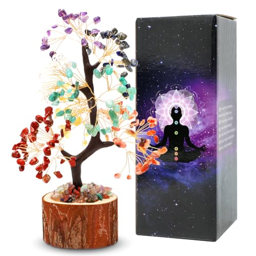 Chakra Steine Kristallbaum Kristalle, Edelsteinkristall Deko Bonsai Baum, Spirituell Esoterik Feng Shui Deko, Geldbaum Schreibtisch Deko, Spirituelle Geschenke für Positive Energie, Heimdekoration von MIUUIPI