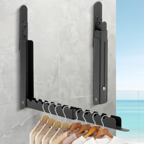 MIUUIPI 2 Stück Kleiderhaken Klappbar, Kleiderhaken Wandmontage Kleiderlüfter Wand Kleiderständer, Kleiderstange Wandhaken Metall Garderobenhaken für Balkon Waschküche Badezimmer (Schwarz) von MIUUIPI