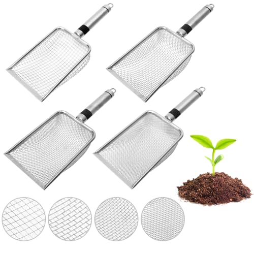 MIUUIPI 4 Stück Gartensieb aus Edelstahl, Gartensieb Erde, Kompostsieb mit Griff Gartensieb, Sandsieb (2/2.8/3.8/5mm Masche), Siebeinsätze für Erde, Kompost, Unkraut, Sand, Schotter und Saatgut von MIUUIPI