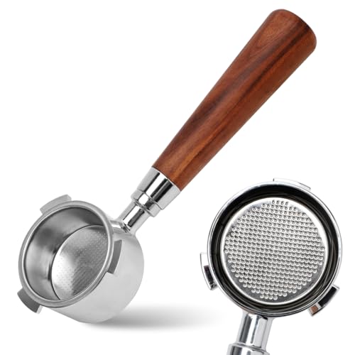 MIUUIPI Bodenloser Siebträger 51mm Kompatibel mit DeLonghi Dedica EC680/EC685/EC885 Espresso Kaffee Espressomaschinen, Kaffee Siebträger mit 3 Ohren und Holzgriff, Filterkorb aus Edelstahl von MIUUIPI