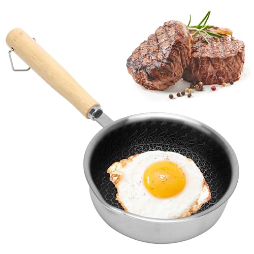 MIUUIPI Mini Bratpfanne, 13cm Klein Pfanne Antihaft Eierpfanne, Edelstahlpfanne Wabenstruktur Stielpfanne mit Holzgriff, Kratzfest Pfanne Induktion, Tragbar Spiegeleipfanne für Eiern, Speck, Steaks MIUUIPI Mini Bratpfanne, 13cm Klein Pfanne Antihaft Eierpfanne, Edelstahlpfanne Wabenstruktur Stielpfanne mit Holzgriff, Kratzfest Pfanne Induktion, Tragbar Spiegeleipfanne für Eiern, Speck, Steaks von MIUUIPI