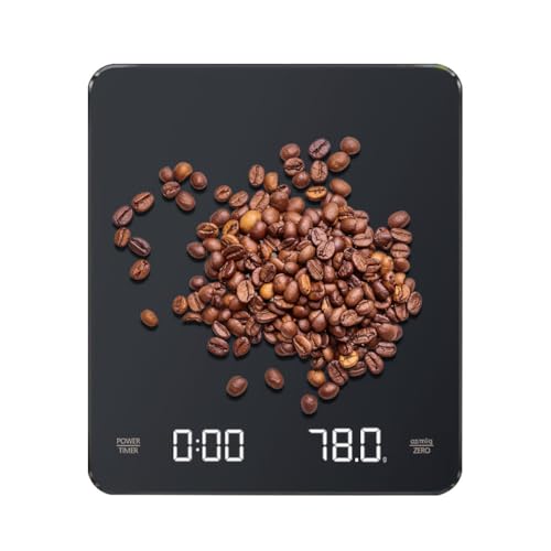 MIUUIPI Mini-Kaffeewaage mit Timer, Wiederaufladbare Espresso Waage, 3kg/0,1g Genaue Waage für Espresso, mit LED Display, Tragbare Digitale Küchenwaage mit Automatischer Zeitmessung von MIUUIPI