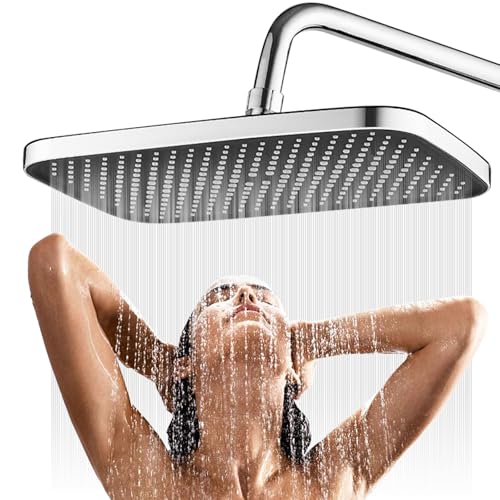 Regendusche Duschkopf 14 Zoll, 360° Verstellbarer Duschkopf Regendusche Quadratisch Regenduschkopf mit Anti Kalk Düsen, Kopfbrause Chrom-Finish, Wassersparend Regenduschkopf Einbauduschköpfe für Bad von MIUUIPI