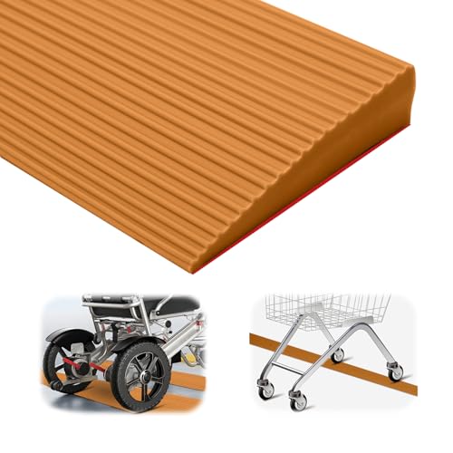 PVC Rollstuhlrampe, rutschfeste Oberfläche, Türschwellenrampen, Schwellenrampe, Gummirampe Auffahrrampe Schwellenrampe für Rollstuhl, Kinderwagen, Rollator oder e Scooter (Hellbraun, 90X8X2CM) von MIUUIPI