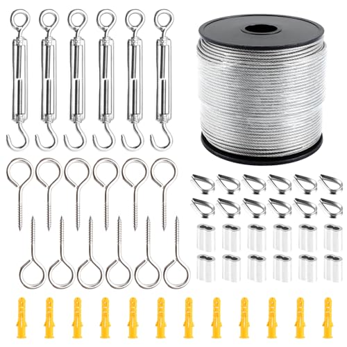 MIVIDE 100M Stahlseil Kit, 2mm Edelstahl Drahtseil Set, Spannschloss Haken und Öse, Aluminiumhülsen, 2mm Edelstahlseil für Rankhilfe Edelstahl Seilsystem von MIVIDE
