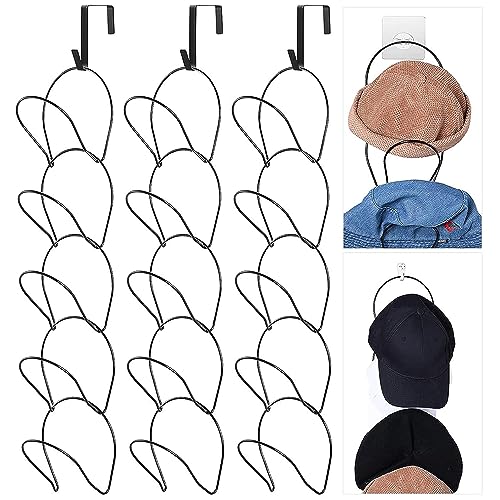 MIVIDE 15 Stück Cap Halter, Hutständer Schwarz Metall, Hängende Cap Aufbewahrung für Hüte, Schals, Perücken, Handtaschen (mit 6 Haken) von MIVIDE