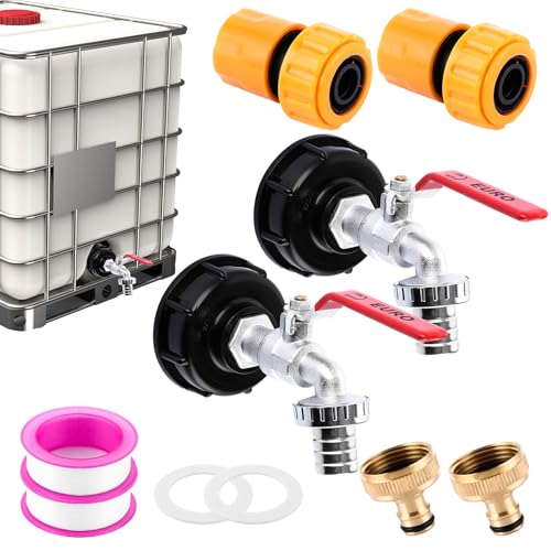 MIVIDE 2 Stück IBC Tank Zubehör 3/4", 1000l IBC Tank Auslaufhahn S60x6, Wassertank Zubehör Auslaufhahn Container für Wassertank von MIVIDE