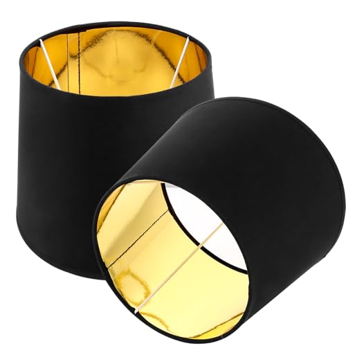 MIVIDE 2 Stück Lampenschirm Tischlampe E27, Lampenschirme für Tischlampen Set 21 x 16 x 16.5 cm, Lampenschirm aus Stoff für Tischlampen, Schwarz-Gold von MIVIDE