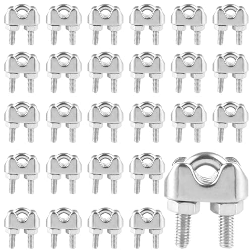 MIVIDE 30 Stück Drahtseilklemmen 4mm Edelstahl, 4mm Edelstahl Seilklemme, M4 Drahtseilklemmen Bügelseilklemme U-Bolzen, Seilklemme Edelstahl 304 für Stahlkabel, Draht, Seil(Silber) von MIVIDE