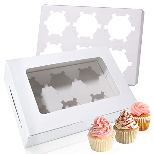 MIVIDE 30stk. Cupcake Box 6er, Cupcake Transportbox 6er, Cupcake Muffin Box mit Fenster für Muffins, Kleine Kuchen, Cupcakes, Gebäck und Kekse (Weiß) von MIVIDE