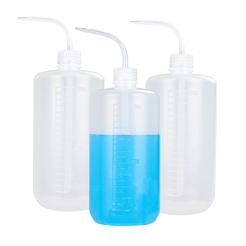 MIVIDE 3 Stück Spritzflasche 1000ml, Laborflasche Waschflasche Squeeze Flasche Sprühflasche Transpartent Kunststoff für Pflanzen, Labore, Garten, Tattoowash von MIVIDE