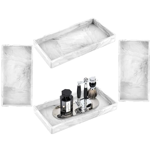 MIVIDE 4 Stück Badezimmer Tablett Marmor Dekotablett Deko Tablett Silikon, 20 x 10 x 1.8 cm Badezimmer Deko Rechteckig für Kerzen Handtuch Seife von MIVIDE