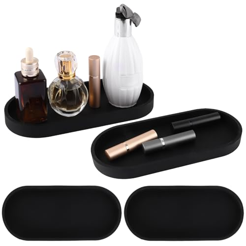 MIVIDE 4 Stück Badezimmer Tablett Oval, 25 x 11 x 2 cm Dekotablett Schwarz Silikon, Deko Tablett Silikon für Wohnzimmer, Badewanne, Waschbecken MIVIDE 4 Stück Badezimmer Tablett Oval, 25 x 11 x 2 cm Dekotablett Schwarz Silikon, Deko Tablett Silikon für Wohnzimmer, Badewanne, Waschbecken von MIVIDE
