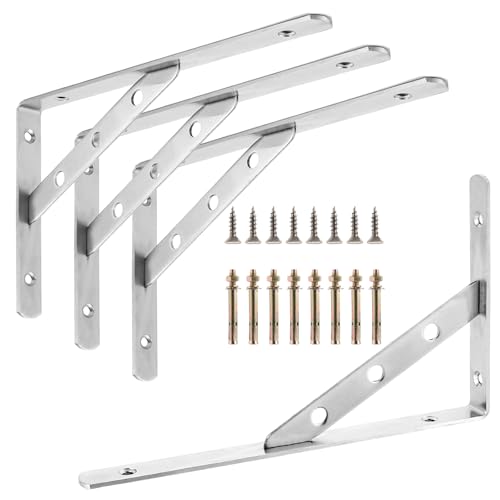 MIVIDE 4 Stück Schwerlastträger, Schwerlastkonsole 250 x 150 mm Regalwinkel, Edelstahl Winkel aus 3mm Dick Regalhalter mit Schrauben und Dübel Regalhalterung（Silber） von MIVIDE