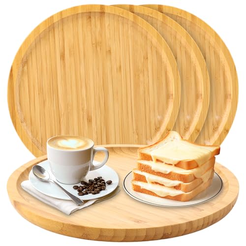 MIVIDE 4stk. Bambusuntersetzer Runde, 20cm Serviertablett Runde aus Bambus, Natur Bambustablett Holztablett Rund für Obst, Lebensmittel, Töpfe, Pflanzen, Mahlzeiten, Kaffee, Brot von MIVIDE
