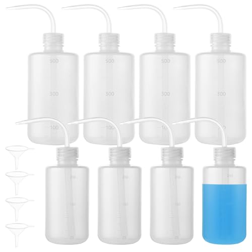 MIVIDE 8 Stück Spritzflasche 250ml 500ml, Laborflasche Waschflasche Squeeze Flasche Sprühflasche Weiß Kunststoff für Pflanzen, Labore, Garten, Tattoowash(250ml und 500ml) von MIVIDE