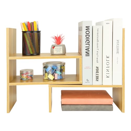 MIVIDE Bücherregal Schreibtisch Organizer, Einstellbar Standregal Bücherregal, Verstellbarer Ablagesystem, Bücher Halter aus Holz für Regal, Büro, Wohnzimmer von MIVIDE