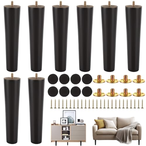MIVIDE Möbelbeine aus Holz, Sofabeine, Couchbeine, Holzmöbelfüße, Ersatzfüße für Schrank, Stuhl, Kommode oder Heimwerker-Projekte, Schwarz, 8 Stück von MIVIDE