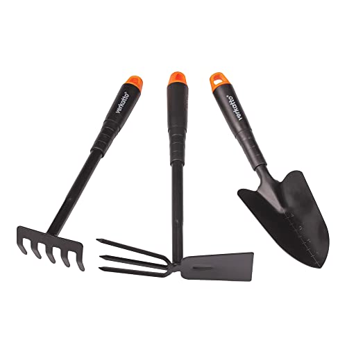 Mivos 3-TLG Gartengeräte Set für Gartenpflege aus Stahl - Gartenwerkzeug Set mit Blumenkelle Handrechen Doppelhacke - Handwerkzeuge für Pflanzen und Gartenarbeit von MIVOS