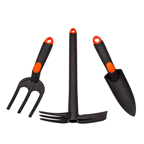 MIVOS 3-teiliges Garten-Werkzeug Set aus Glasfaserverstärkter Kunststoff - Handgabel - Schmale Pflanzkelle – Doppelhacke - Gartengeräte-Set für Pflanzen und Gartenarbeit – Made in EU von MIVOS