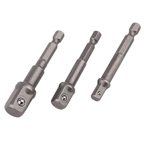 MIVOS Adapter Sechskant auf 1/4", 1/2", 3/8" Vierkant - 3 Stück Sechskant Stecknuss Adapter - Stecknussadapter - Steckschlüssel - Schraubenschlüssel Nuss Set Verbindung von MIVOS