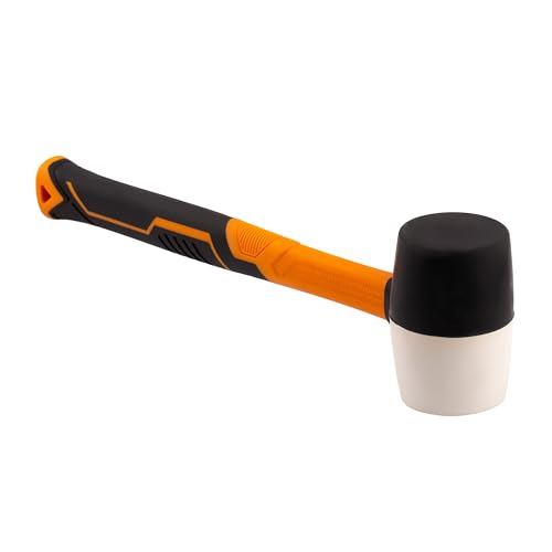 MIVOS Gummihammer 450g (16OZ) - Ø 55mm - Weiß Schwarz - Schonhammer mit Rutschfestem Fiberglasgriff - Montagehammer Doppelkopf - Pflasterhammer mit weichen Schlagköpfen - Campinghammer von MIVOS