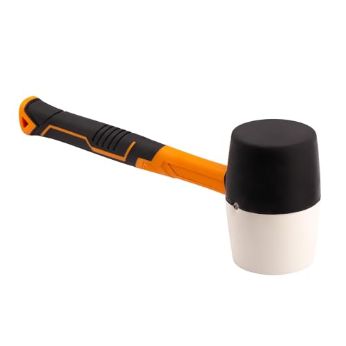 MIVOS Gummihammer 900g (32OZ) - Ø 70mm - Weiß Schwarz - Schonhammer mit Rutschfestem Fiberglasgriff - Montagehammer Doppelkopf - Pflasterhammer mit weichen Schlagköpfen - Campinghammer von MIVOS