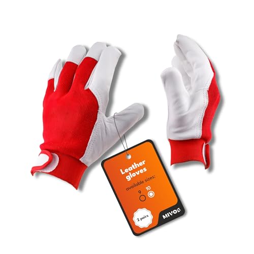 MIVOS Leder Arbeitshandschuhe mit Klettverschluss - Größe 10-2 Paar - Weich und Bequem Schutzhandschune aus Ziegenleder und Baumwolle - Bauhandschuhe - EN 420 - CAT I von MIVOS