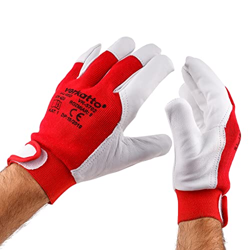 MIVOS Leder Arbeitshandschuhe mit Klettverschluss - Größe 9-1 Paar - Weich und Bequem Schutzhandschune aus Ziegenleder und Baumwolle - Bauhandschuhe - EN 420 - CAT I von MIVOS