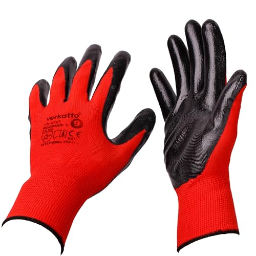 MIVOS Schutzhandschuhe 12 Paar - Größe 9 - Handschuhe für Herren und Damen - Arbeitshandschuhe mit Nitril-Beschichtung und optimaler Griffigkeit - Gartenhandschuhe - ideal für Montagearbeit von MIVOS
