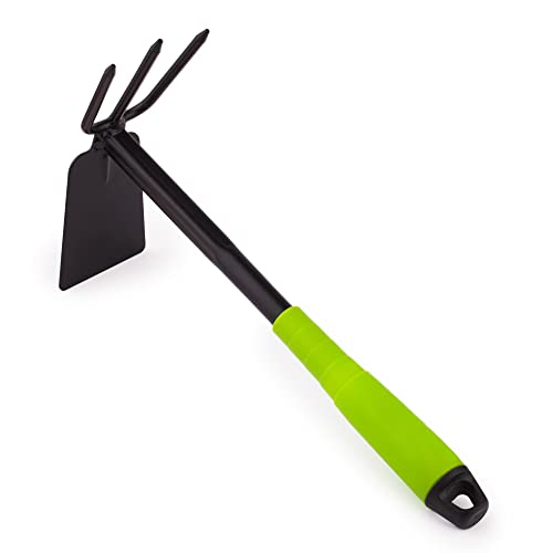 MIVOS Doppelhacke aus Stahl für Garten - Kombihacke mit Breitblatt und 3 Spitze Zinken - Kleine Gartenhacke zum Lockern Lüften und Jäten des Bodens - Arbeitsbreite 6,5 cm von MIVOS