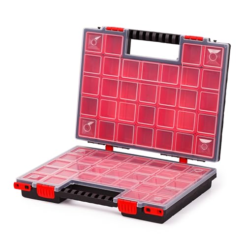 Mivos Doppelseitig Sortimentskasten 399 x 303 x 100 mm - 2 Seitig Sortierkasten Kleinteile mit 42 Einsatzboxen - Zubehörbox - Schraubenbox - Stabiler Werkzeugbox für Werkstatt von MIVOS