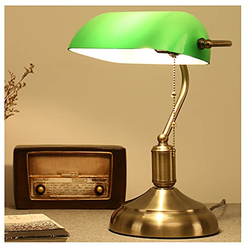MIVPD Bankerlampe, Schreibtischlampe Grün Klein Glas Original,mit Zugketten Schalter Steckvorrichtung Traditionelle Bankerlampe Messingbasis für Zuhause Bett Schreibtisch Büro von MIVPD