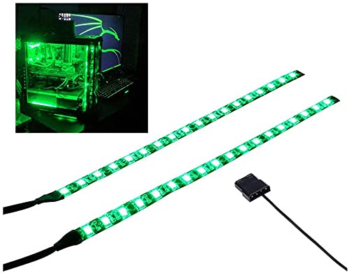 DS Grün LED-Streifen LED-Streifen Computer Beleuchtung, Magnet Lichtleiste, Molex-Anschluss, 2 Stück LED-Leiste für PC-Gehäuse-Beleuchtungsset (30 cm) von MIWATT